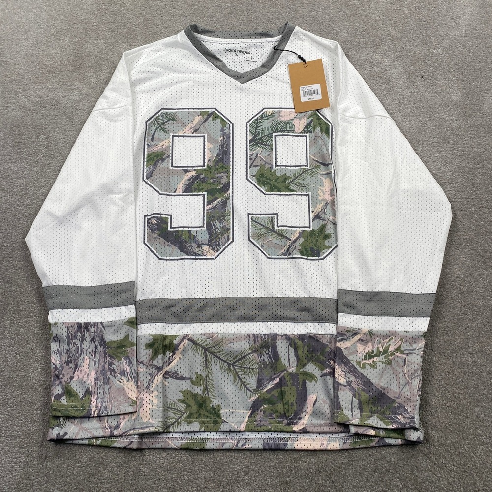 Broken Threads Hockey Jersey Mens Large Off White Camo Mesh Graphic 99